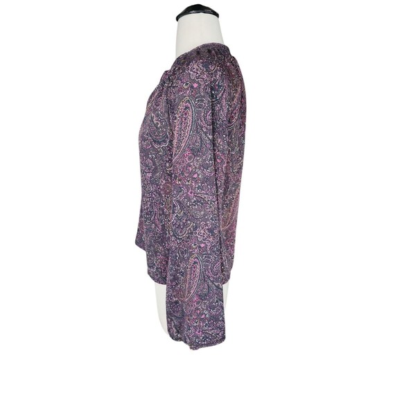 Evereve Blouse Womens XS Artsy Boho Corpcore Green Pink Kyra Paisley Smocked - Picture 3 of 8